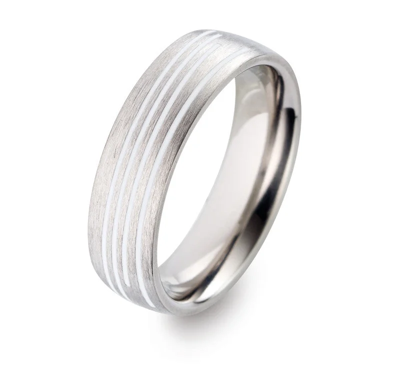 Titanium Rings with a Channel - Set Gemstone Band52411-01 TeNo Titanium Ring
