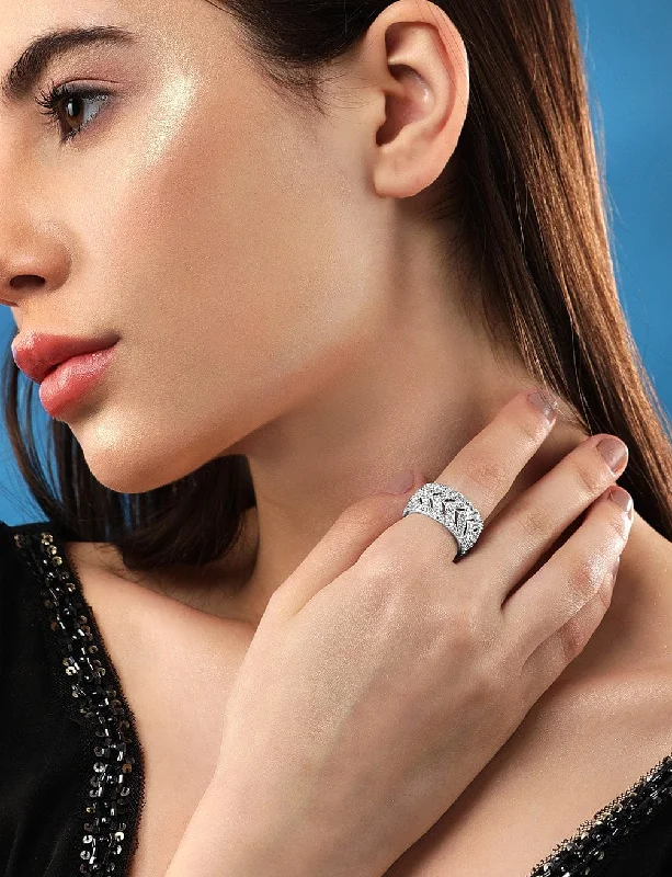 Women's Rings with Birthstones for a Personalized TouchRubans Rhodium-Plated Cubic Zirconia Stone-Studded Finger Ring Women's Rings with Birthstones for a Personalized TouchRubans Rhodium-Plated Cubic Zirconia Stone-Studded Finger Ring