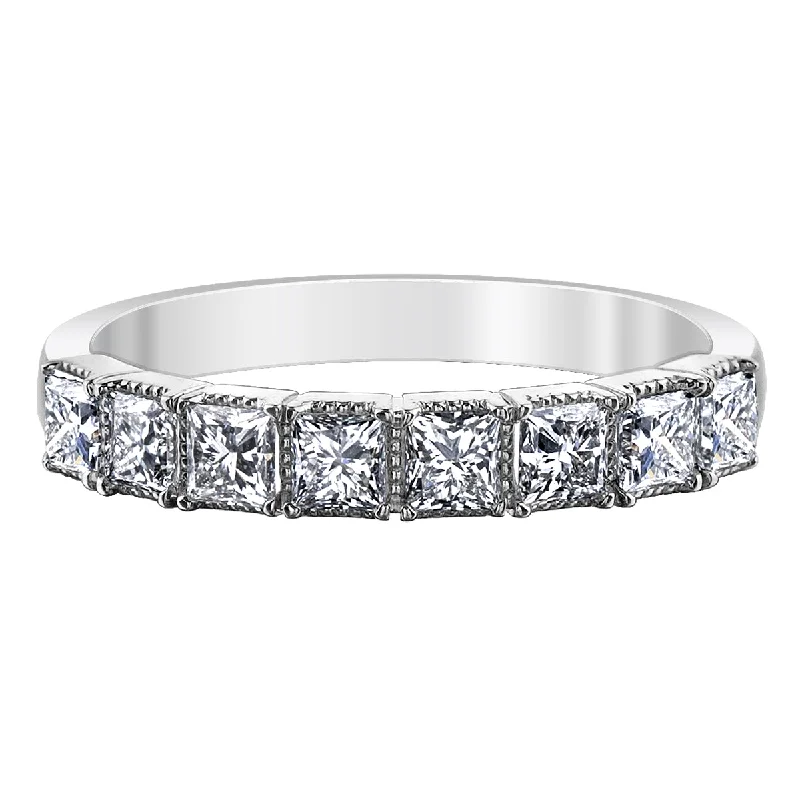 Anniversary rings with a pave diamond setting for extra sparklePrincess Cut Canadian Diamond Band with Milgrain Detail Anniversary rings with a pave diamond setting for extra sparklePrincess Cut Canadian Diamond Band with Milgrain Detail
