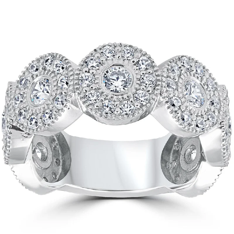Cushion - Cut Women's Diamond Rings in Platinum with a Soft and Romantic Appearance14k White Gold 1 1/2ct Diamond Vintage Halo Bezel 3/4 Eternity Wedding Ring Cushion - Cut Women's Diamond Rings in Platinum with a Soft and Romantic Appearance14k White Gold 1 1/2ct Diamond Vintage Halo Bezel 3/4 Eternity Wedding Ring