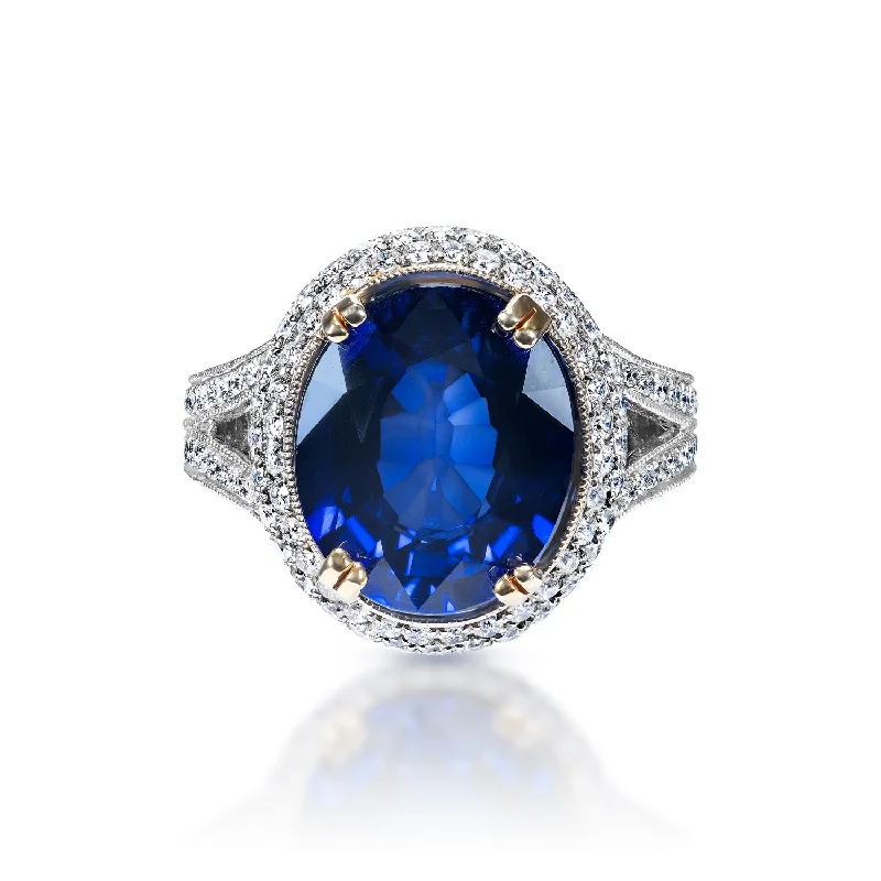 Jocelyn 10 Carat Oval Cut Blue Sapphire Ring in 18k White Gold