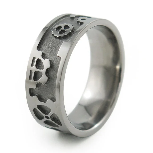 Men's stainless - steel promise rings with a matte finishClockworks Titanium Ring