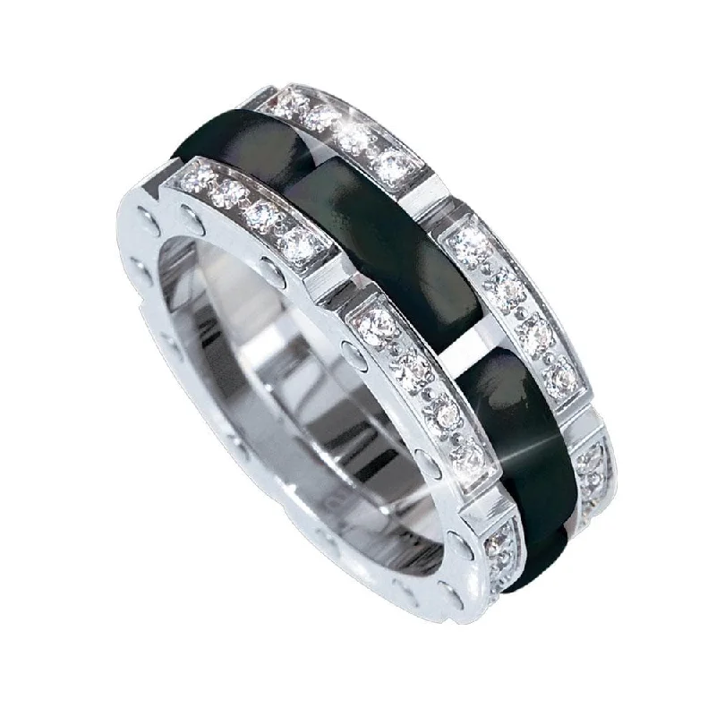 Interlocking Band Women's Rings in White Gold for a Modern DesignCeramic Perfection Black Ring Interlocking Band Women's Rings in White Gold for a Modern DesignCeramic Perfection Black Ring