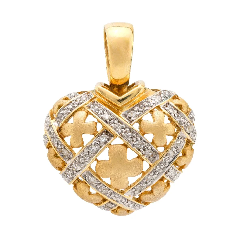 French 18k yellow and white gold diamond heart pendant