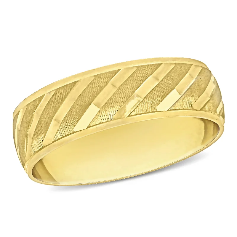 Men's polished brass rings with a warm glowMiadora 6 mm Mens Ribbed Wedding Band in 10k Yellow Gold Men's polished brass rings with a warm glowMiadora 6 mm Mens Ribbed Wedding Band in 10k Yellow Gold