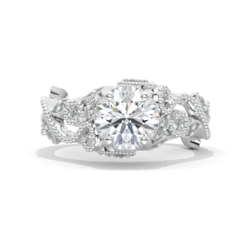 2 Carat Giliarto Moissanite Ornamental Floral White Gold Engagement Ring