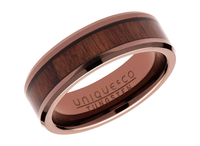 Men's budget - friendly rings for cost - conscious shoppersUnique & Co 7mm Tungsten Carbide Ring with Wood and Brown IP Plating Men's budget - friendly rings for cost - conscious shoppersUnique & Co 7mm Tungsten Carbide Ring with Wood and Brown IP Plating