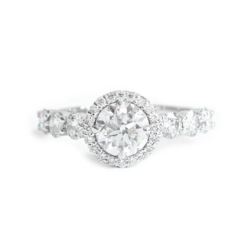 Channel - Set Women's Diamond Rings with Diamonds Securely Held in a Metal Groove for DurabilityRound 1.0ct diamond halo engagement ring, "Aspen" Channel - Set Women's Diamond Rings with Diamonds Securely Held in a Metal Groove for DurabilityRound 1.0ct diamond halo engagement ring, "Aspen"