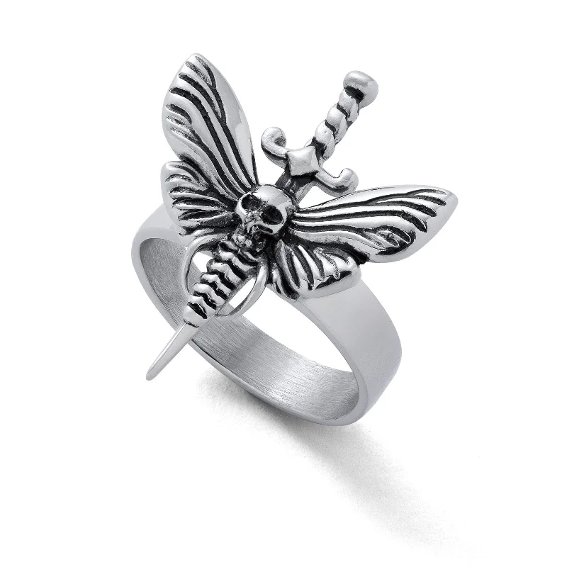 Women's 18K Gold Solitaire Diamond Ring for an Elegant Everyday LookDeath's Head Moth Ring Women's 18K Gold Solitaire Diamond Ring for an Elegant Everyday LookDeath's Head Moth Ring