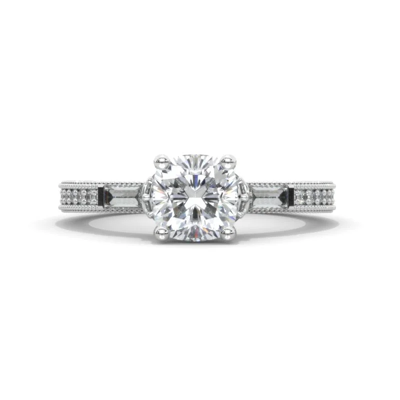 2 Carat Cushion Cut Vintage Style Giliarto Moissanite White Gold Engagement Ring