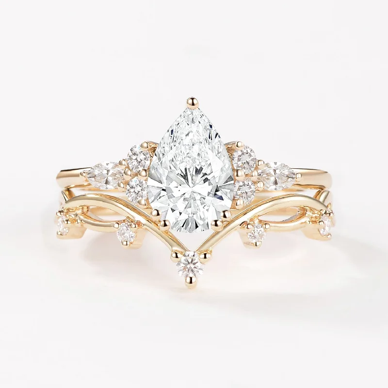 Heart - Shaped Women's Diamond Rings in Rose Gold for a Romantic and Symbolic Gift1.0ct Pear Lab Grown Diamond Leafy Ring Set 2pcs Heart - Shaped Women's Diamond Rings in Rose Gold for a Romantic and Symbolic Gift1.0ct Pear Lab Grown Diamond Leafy Ring Set 2pcs