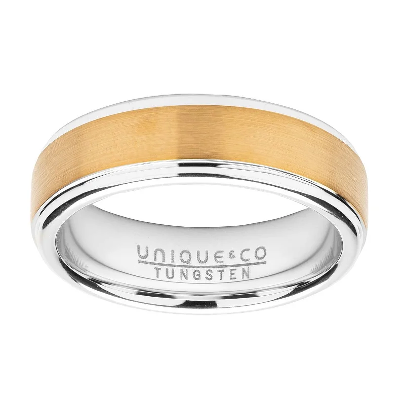 Men's beaded rings with semi - precious stonesUnique & Co Flat Shaped Yellow IP Tungsten Ring Men's beaded rings with semi - precious stonesUnique & Co Flat Shaped Yellow IP Tungsten Ring