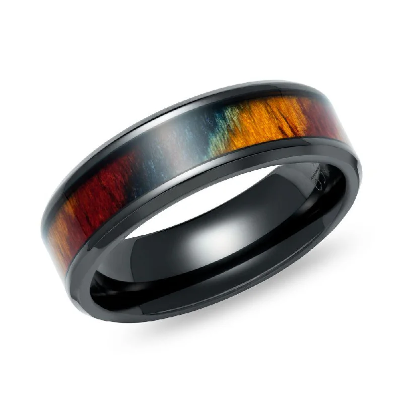 Men's magnetic rings for potential health benefitsUnique & Co Multicoloured Wood Inlay Black Zirconium Ring Men's magnetic rings for potential health benefitsUnique & Co Multicoloured Wood Inlay Black Zirconium Ring