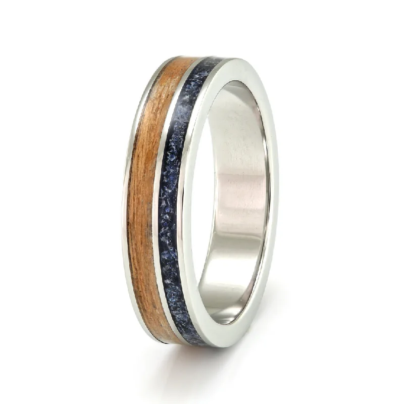 Men's Damascus - steel rings with a unique patternSteel Ring 5mm Flat Light with Wood Inlay & Cairo Night Men's Damascus - steel rings with a unique patternSteel Ring 5mm Flat Light with Wood Inlay & Cairo Night