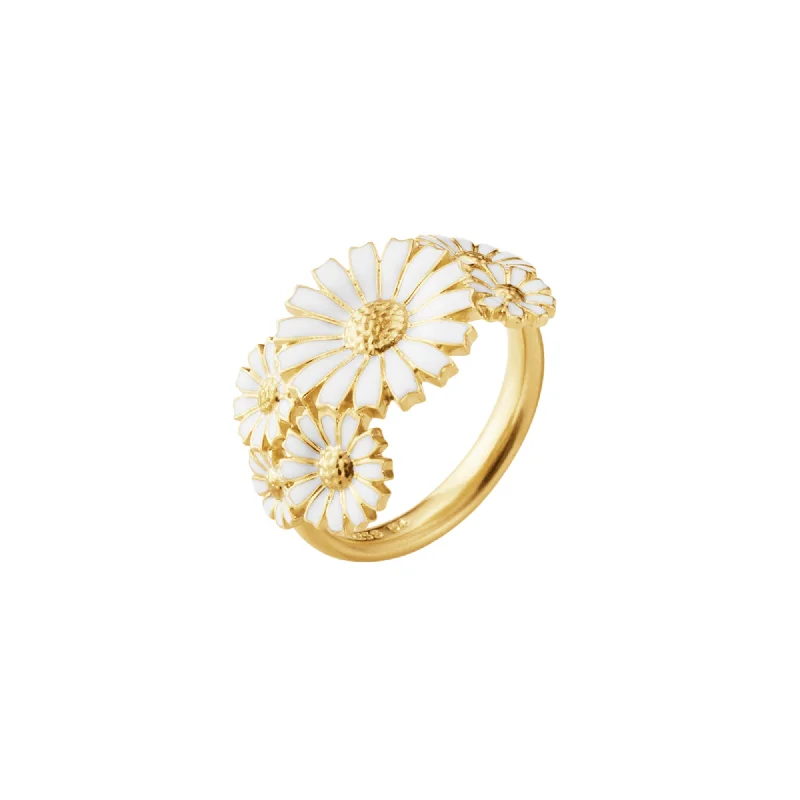 Tennis - Style Women's Rings with a Row of Round Diamonds in PlatinumDaisy Layered Gold Plated Ring w. White Enamel Tennis - Style Women's Rings with a Row of Round Diamonds in PlatinumDaisy Layered Gold Plated Ring w. White Enamel