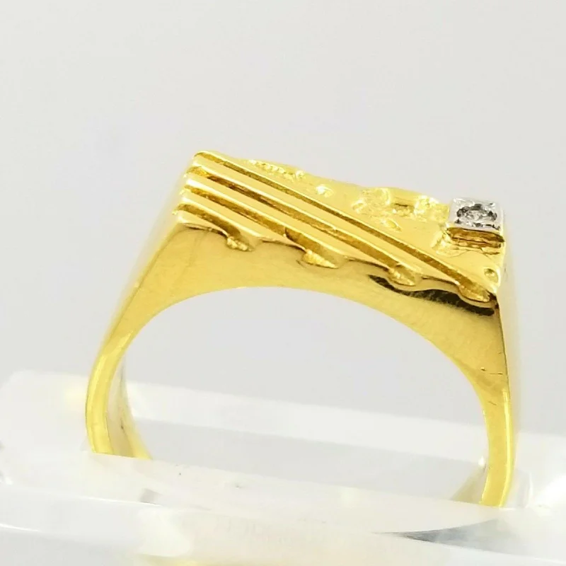 Engagement - Inspired Women's Rings with a Halo of Small DiamondsYellow Gold Signet Diamond Ring Engagement - Inspired Women's Rings with a Halo of Small DiamondsYellow Gold Signet Diamond Ring