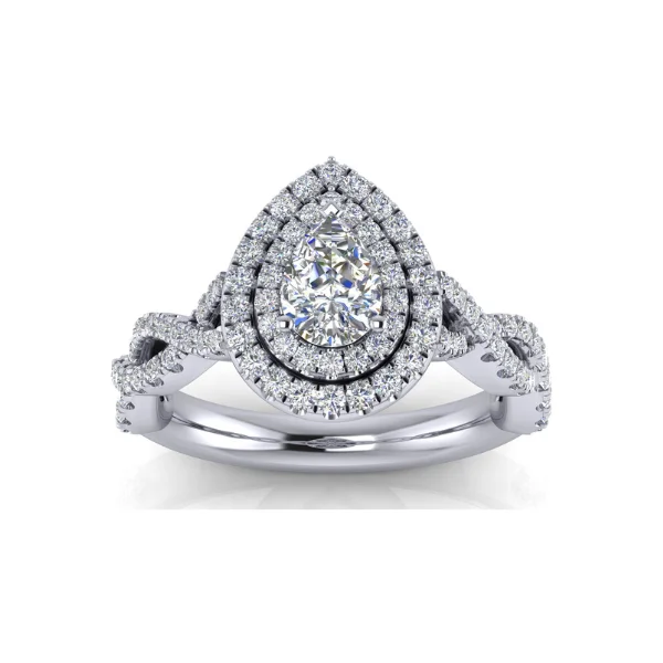 Men's Opal Engagement Rings in 10K Gold with a Milgrain - Trimmed Band1 1/3 Ctw Pear Double Halo Twist Lab Grown Diamond Engagement Ring in 14 Karat White Gold Men's Opal Engagement Rings in 10K Gold with a Milgrain - Trimmed Band1 1/3 Ctw Pear Double Halo Twist Lab Grown Diamond Engagement Ring in 14 Karat White Gold