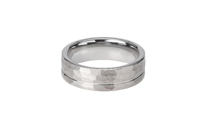 Men's opal - featured rings with iridescent colorsUnique & Co Tungsten Ring with Hammered Finish Men's opal - featured rings with iridescent colorsUnique & Co Tungsten Ring with Hammered Finish