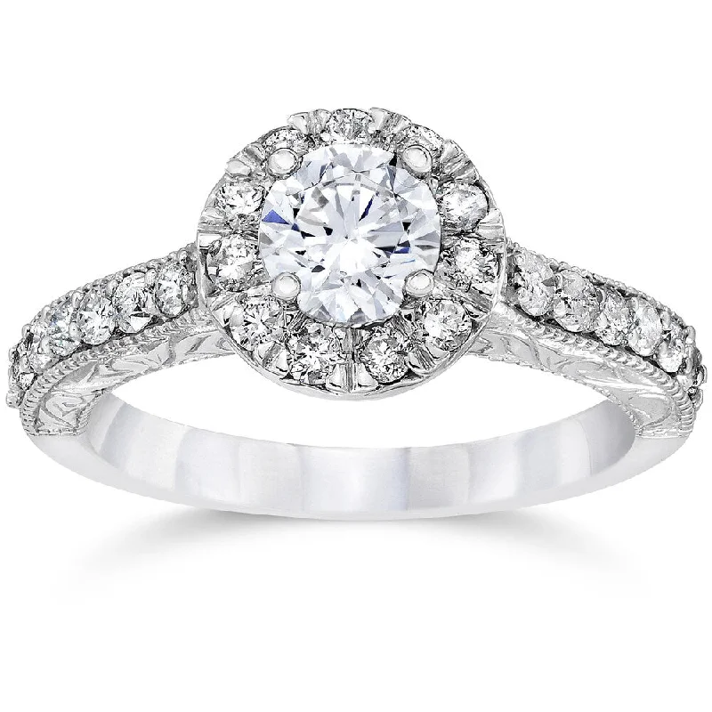 Women's Solitaire Diamond Rings with Round - Cut Diamonds and Platinum Settings for an Elegant Engagement14k White Gold 3/4ct TDW Halo Round Diamond Vintage Engagement Ring Women's Solitaire Diamond Rings with Round - Cut Diamonds and Platinum Settings for an Elegant Engagement14k White Gold 3/4ct TDW Halo Round Diamond Vintage Engagement Ring