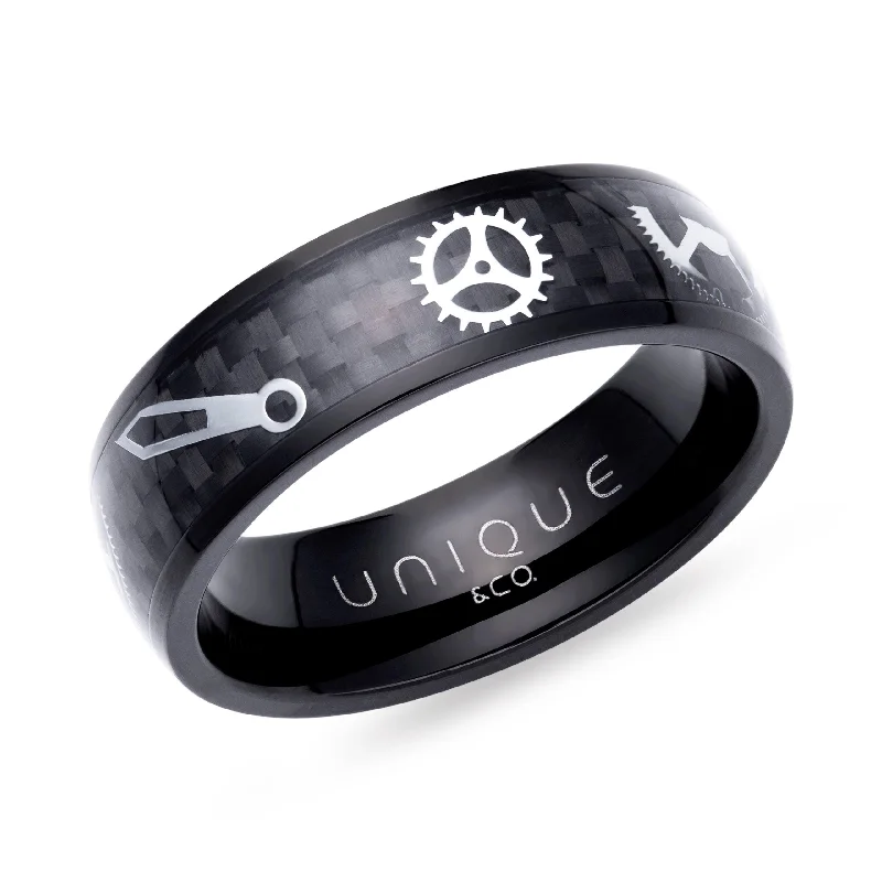 Men's anchor - themed rings for a nautical lookUnique & Co Steel Black IP And Black Carbon Fibre Ring Men's anchor - themed rings for a nautical lookUnique & Co Steel Black IP And Black Carbon Fibre Ring