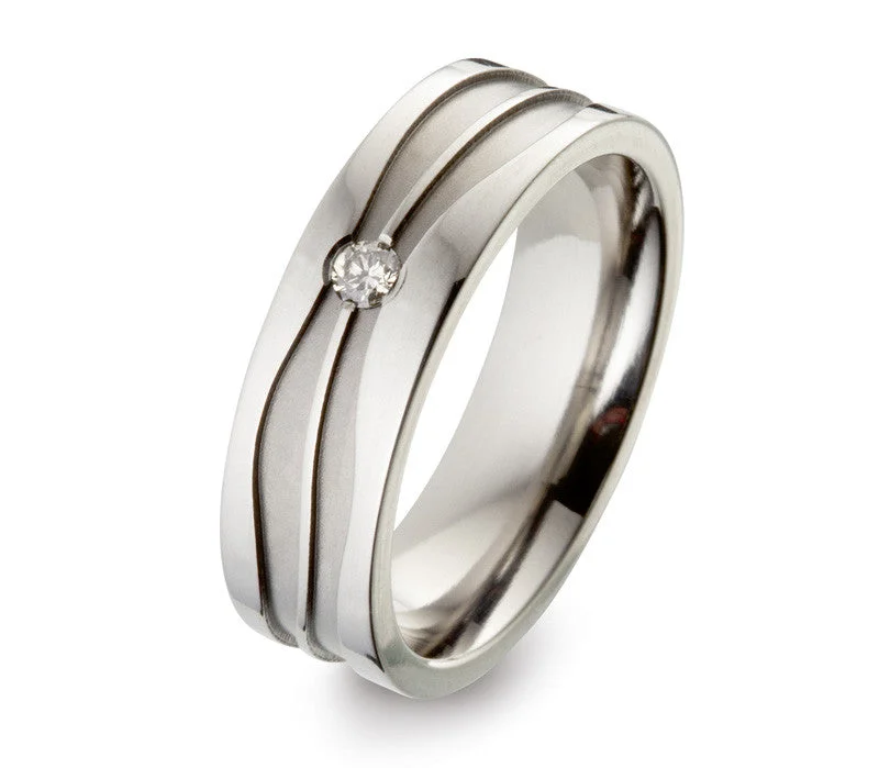 Titanium Rings with a Cubic Zirconia - Embellished Band52396-02 TeNo Titanium Ring