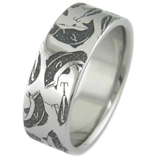Military - Inspired Titanium Rings with a Dog Tag - Style CharmBass Fish Titanium Ring Military - Inspired Titanium Rings with a Dog Tag - Style CharmBass Fish Titanium Ring