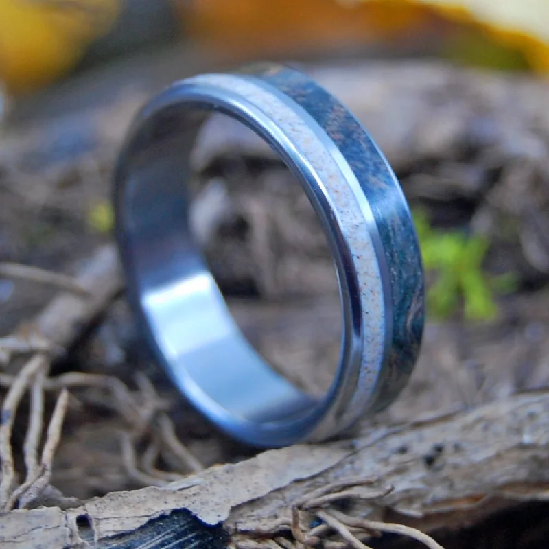Magnetic Clasp Women's Rings for Easy Wearing and RemovalBlue Wood & Sand | Men's Blue Wood, Sand & Titanium Wedding Ring Magnetic Clasp Women's Rings for Easy Wearing and RemovalBlue Wood & Sand | Men's Blue Wood, Sand & Titanium Wedding Ring