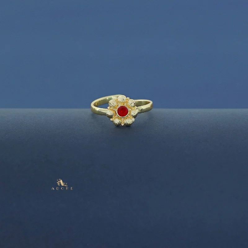Sapphire - studded double finger rings in a classic designAkshya Golden Flower Ring Sapphire - studded double finger rings in a classic designAkshya Golden Flower Ring