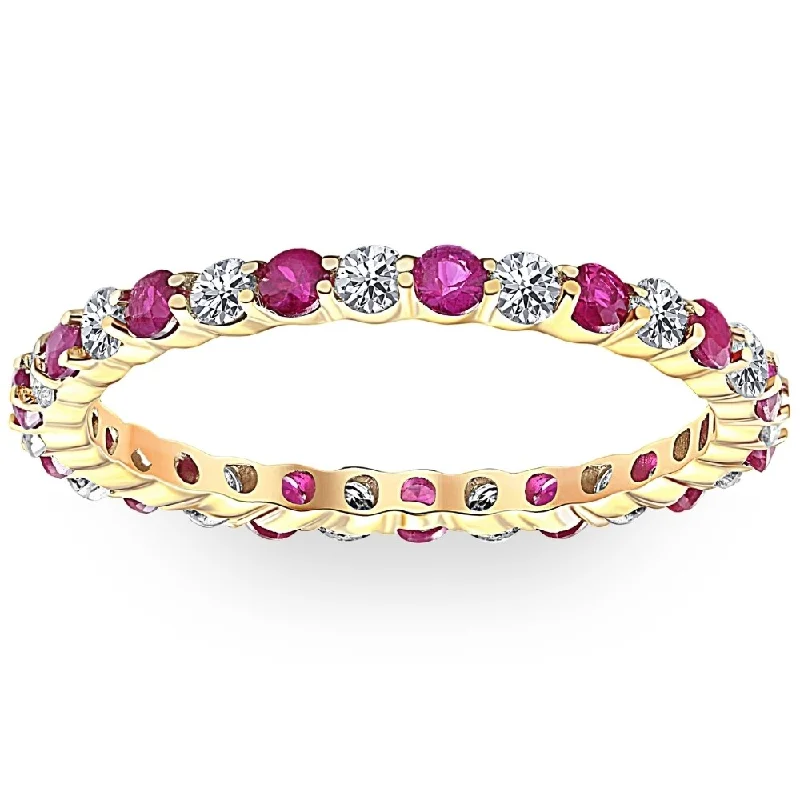 Signature - Design Women's Diamond Rings with a Brand - Specific Pattern and High - Quality Diamonds1 cttw Ruby & Diamond Wedding Eternity Stackable Ring 10k Yellow Gold Signature - Design Women's Diamond Rings with a Brand - Specific Pattern and High - Quality Diamonds1 cttw Ruby & Diamond Wedding Eternity Stackable Ring 10k Yellow Gold