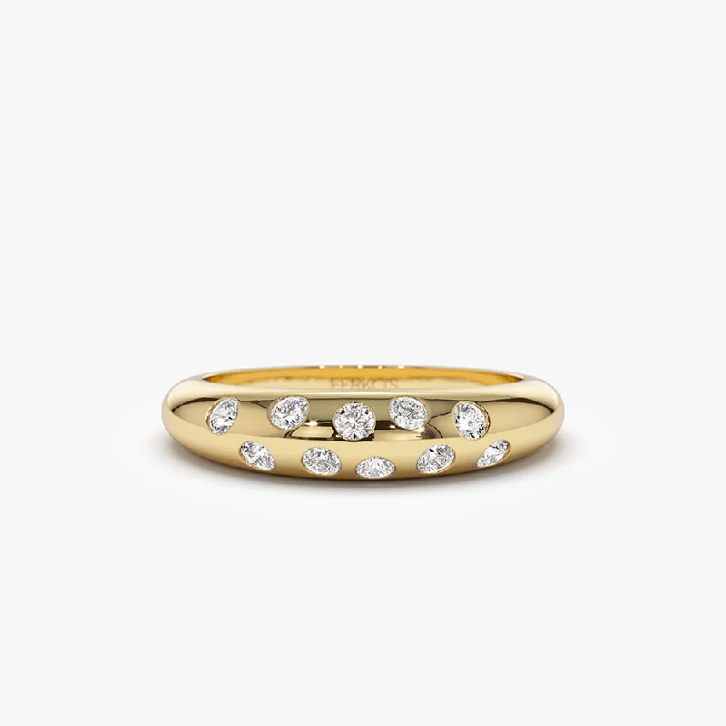 Pear - Shaped Women's Diamond Rings in Yellow Gold with a Single - Diamond Pendant Look14k Dome Zig Zag Flush Diamond Ring Pear - Shaped Women's Diamond Rings in Yellow Gold with a Single - Diamond Pendant Look14k Dome Zig Zag Flush Diamond Ring