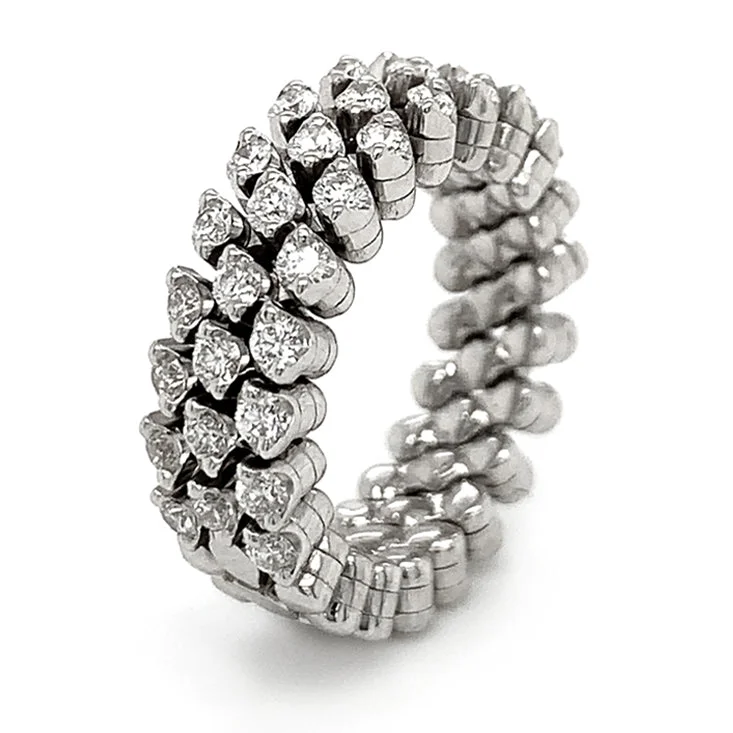 Channel - Set Women's Diamond Rings with Diamonds Securely Held in a Metal Groove for Durability18K White Gold Three Row Expandable Brevetto Diamond Ring Channel - Set Women's Diamond Rings with Diamonds Securely Held in a Metal Groove for Durability18K White Gold Three Row Expandable Brevetto Diamond Ring