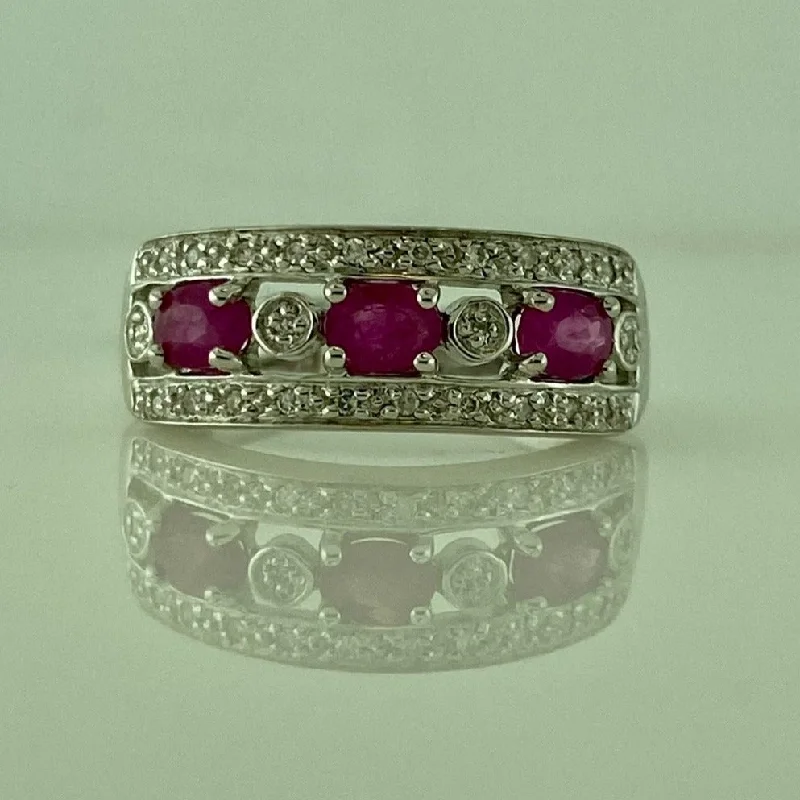 Rhinestone - Embellished Fashion Rings in Silver - Tone Metal for a Glamorous TouchRuby and Diamond Band Rhinestone - Embellished Fashion Rings in Silver - Tone Metal for a Glamorous TouchRuby and Diamond Band