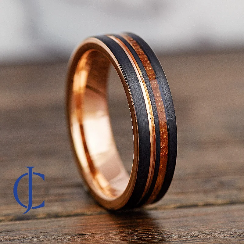 Minimalist Women's Rings with a Single Pearl in 14K Gold - Plated BandsEASTMAN - Black and Rose Gold Brushed Tungsten Ring With Whiskey Barrel Wood Inlay - 6MM Minimalist Women's Rings with a Single Pearl in 14K Gold - Plated BandsEASTMAN - Black and Rose Gold Brushed Tungsten Ring With Whiskey Barrel Wood Inlay - 6MM