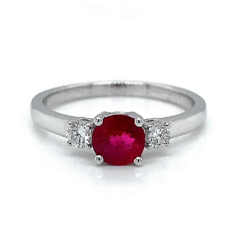 Cathedral - Style Women's Diamond Rings with a Raised Center Setting and Elaborate MetalworkWhite Gold Ruby and Diamond Ring - "Ruby in White" Cathedral - Style Women's Diamond Rings with a Raised Center Setting and Elaborate MetalworkWhite Gold Ruby and Diamond Ring - "Ruby in White"