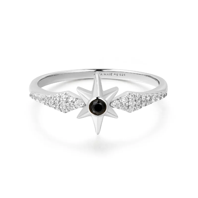 Statement - Making Fashion Rings in Gold - Plated Brass with Oversized Cubic Zirconia StonesAnia Haie Silver Black Onyx Star Ring R061-02H Statement - Making Fashion Rings in Gold - Plated Brass with Oversized Cubic Zirconia StonesAnia Haie Silver Black Onyx Star Ring R061-02H