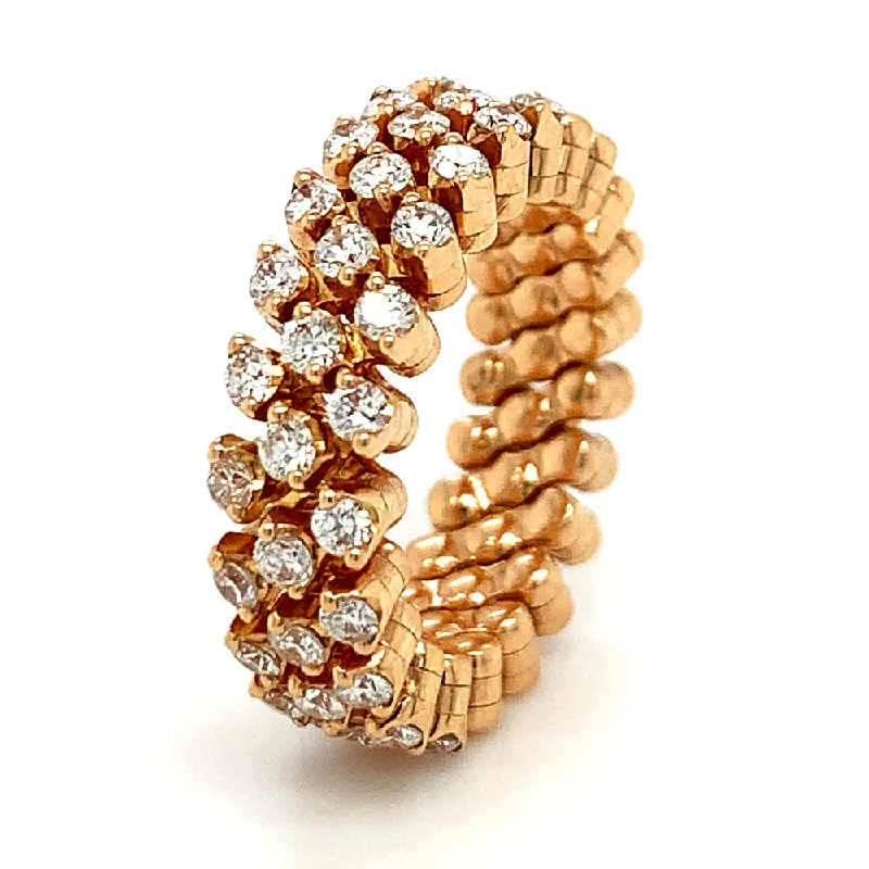 Vintage - Style Women's Diamond Rings with Floral - Engraved Bands and Multiple Diamond Accents18K Rose Gold Three Row Expandable Brevetto Diamond Ring Vintage - Style Women's Diamond Rings with Floral - Engraved Bands and Multiple Diamond Accents18K Rose Gold Three Row Expandable Brevetto Diamond Ring