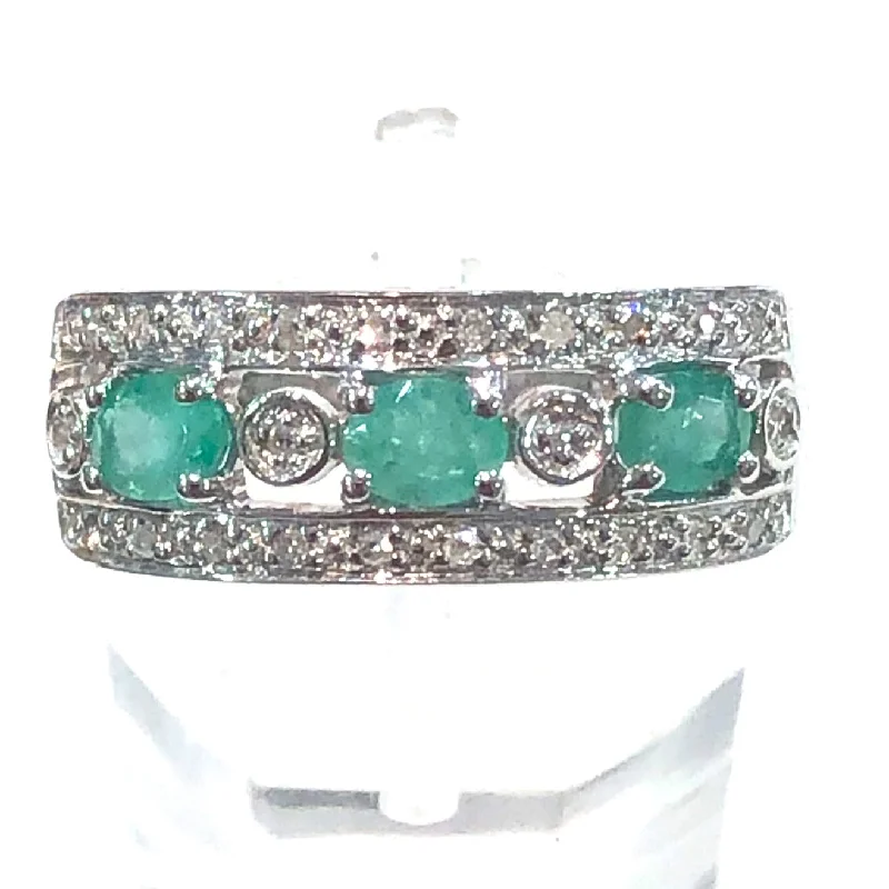 Open - Band Fashion Rings in Sterling Silver with Gemstone InlaysEmerald and Diamond Band Open - Band Fashion Rings in Sterling Silver with Gemstone InlaysEmerald and Diamond Band
