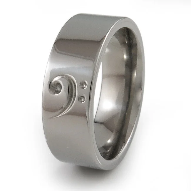 Men's two - tone rings combining silver and goldBass Clef Music Titanium Ring