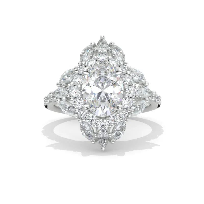 2 Carat Oval Moissanite Halo 14K White Gold Engagement Ring