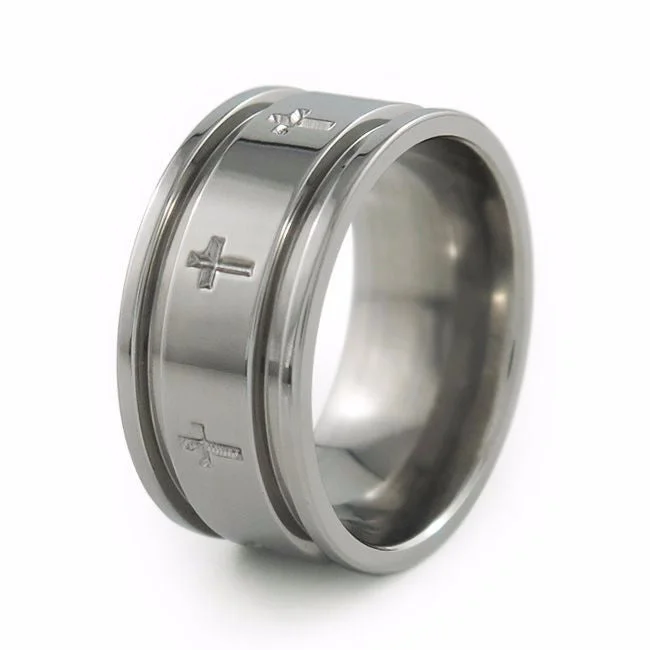 Men's tungsten carbide rings with a brushed textureCrusader Titanium Ring