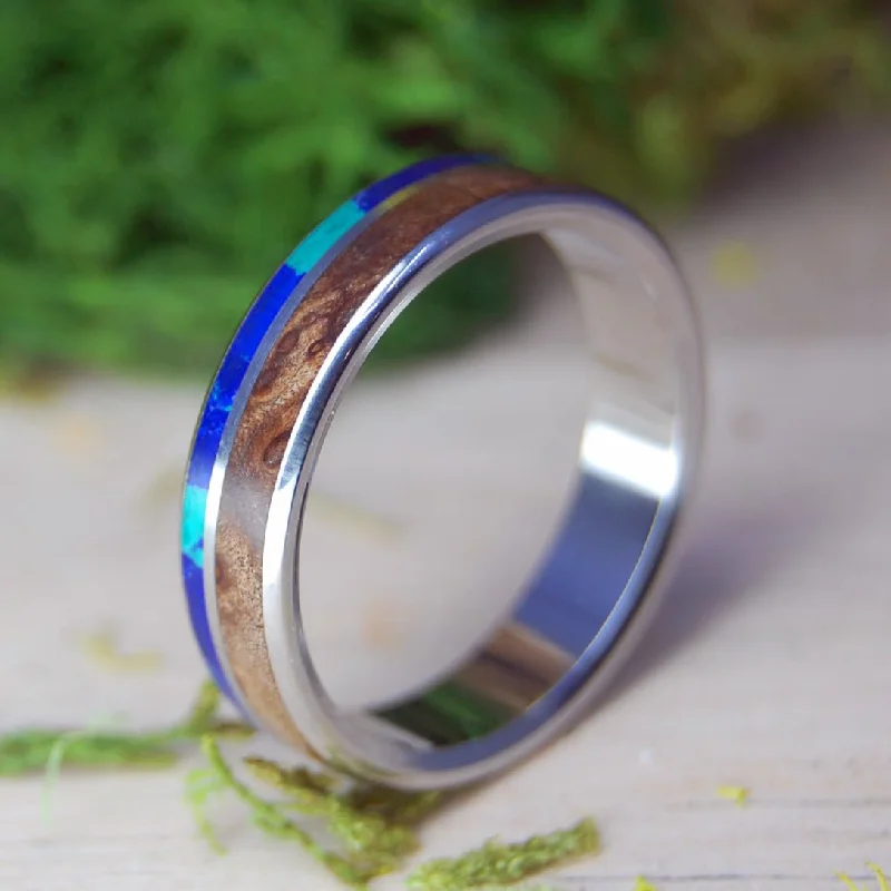 Boho - Style Women's Rings with Turquoise and Leather AccentsDark Maple Galaxy Offset | Men's Dark Maple Wood, Azurite Malachite Stone & Inox Steel Wedding Ring Boho - Style Women's Rings with Turquoise and Leather AccentsDark Maple Galaxy Offset | Men's Dark Maple Wood, Azurite Malachite Stone & Inox Steel Wedding Ring