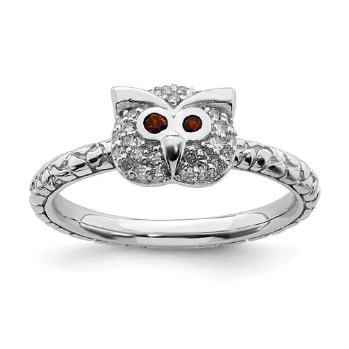 Cathedral - Style Women's Diamond Rings with a Raised Center Setting and Elaborate MetalworkSterling Silver Stackable Expressions Garnet & Diamond Owl Ring Cathedral - Style Women's Diamond Rings with a Raised Center Setting and Elaborate MetalworkSterling Silver Stackable Expressions Garnet & Diamond Owl Ring