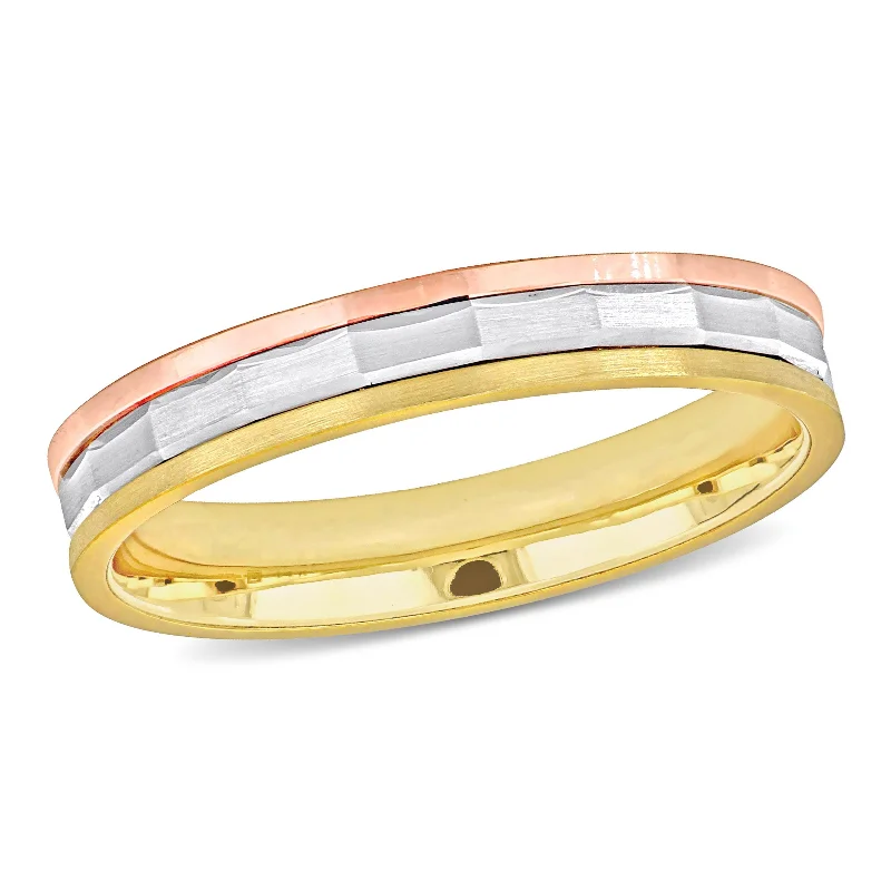 Men's anti - allergy rings for sensitive skinMiadora 4mm Mens Hammered and Brushed Finish Wedding Band in 3-Tone 14k Gold Men's anti - allergy rings for sensitive skinMiadora 4mm Mens Hammered and Brushed Finish Wedding Band in 3-Tone 14k Gold