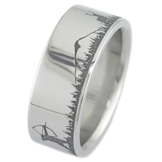 Titanium Rings with a Pearl - and - Diamond - Accented DesignDeer Bow Hunter