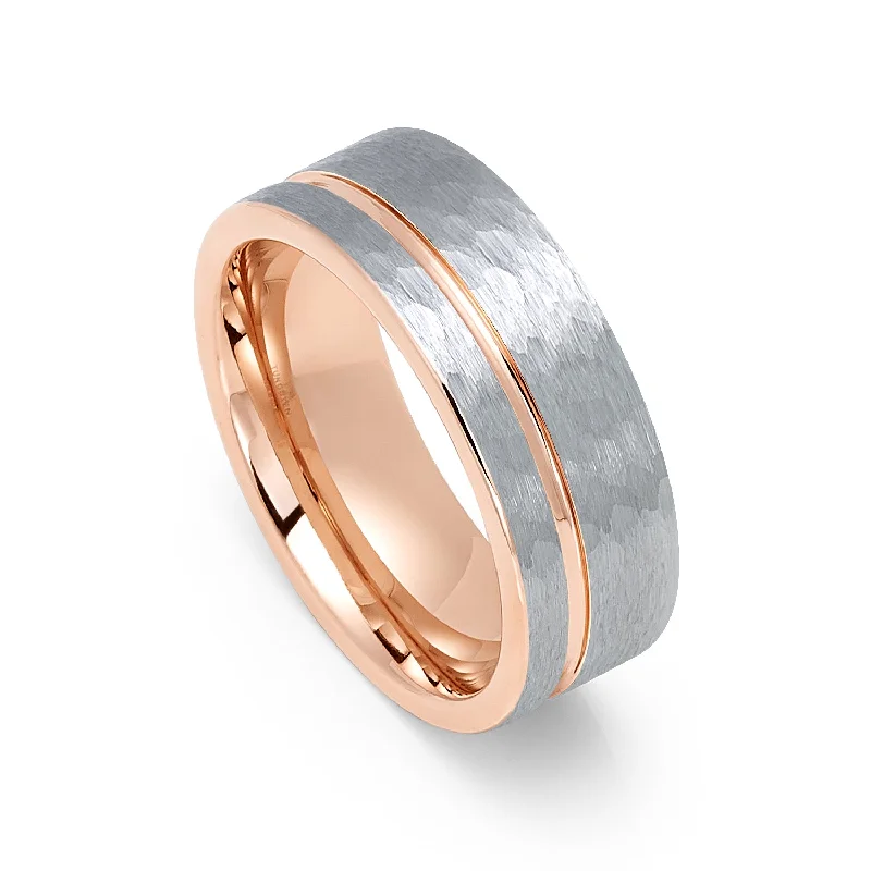 Floral - Patterned Women's Rings in 18K Yellow Gold for a Feminine Look8mm Hammered Brushed Tungsten Carbide Wedding Band with Rose Gold Groove Ring Floral - Patterned Women's Rings in 18K Yellow Gold for a Feminine Look8mm Hammered Brushed Tungsten Carbide Wedding Band with Rose Gold Groove Ring