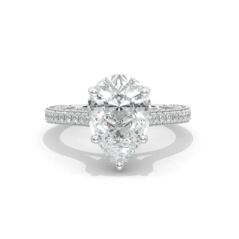 3 Carat Pear Cut Giliarto Moissanite Hidden Halo Engagement Ring