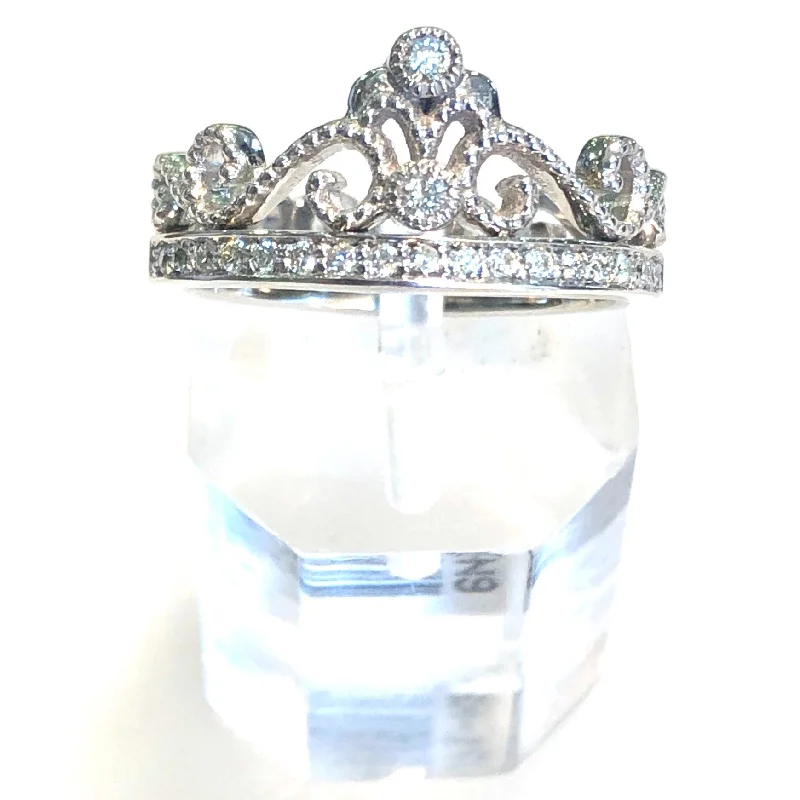 Fashion Rings with Initial Charms in Silver - Plated Metal for a Custom Accessory14k White Gold Diamond Tiara Ring Fashion Rings with Initial Charms in Silver - Plated Metal for a Custom Accessory14k White Gold Diamond Tiara Ring