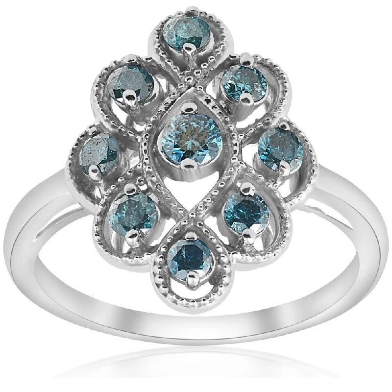 Halo - Style Women's Diamond Rings with a Center Diamond Surrounded by Smaller Diamonds in 18K GoldPompeii3 5/8ct TDW Blue Diamond Vintage Womens Right Hand Anniversary Ring Halo - Style Women's Diamond Rings with a Center Diamond Surrounded by Smaller Diamonds in 18K GoldPompeii3 5/8ct TDW Blue Diamond Vintage Womens Right Hand Anniversary Ring