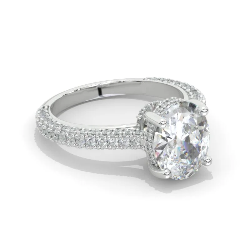 Luxury 3 Carat Oval Moissanite Hidden Halo Gold Engagement Ring