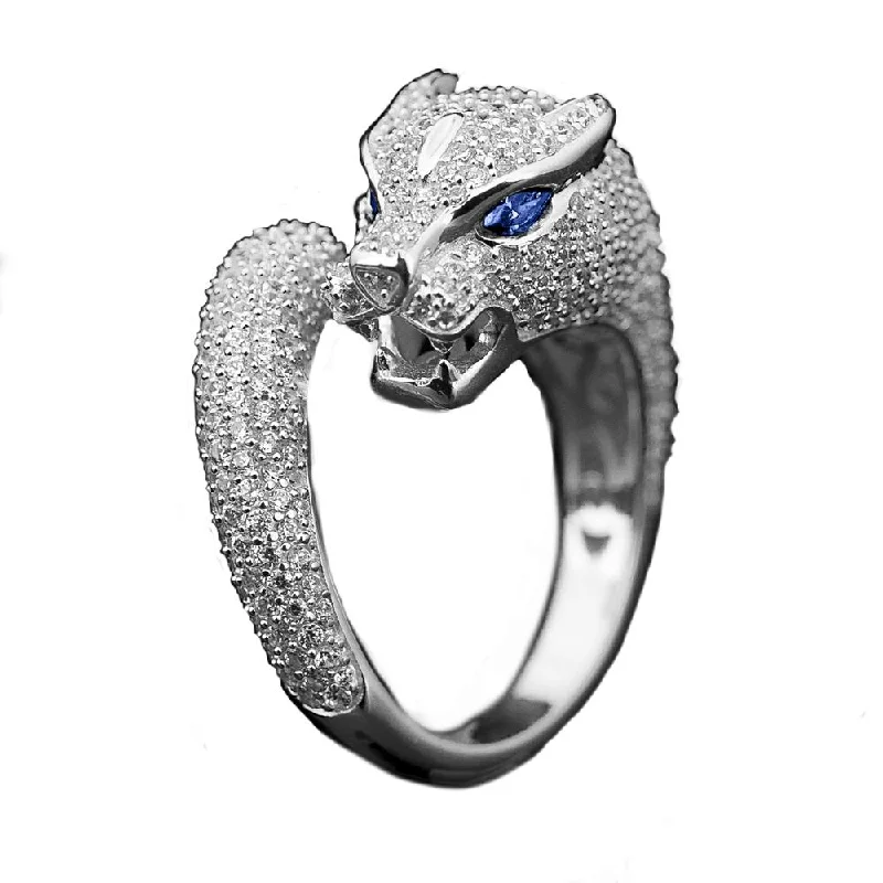 Women's Rings with Birthstones for a Personalized TouchPanther Rhodium Ring